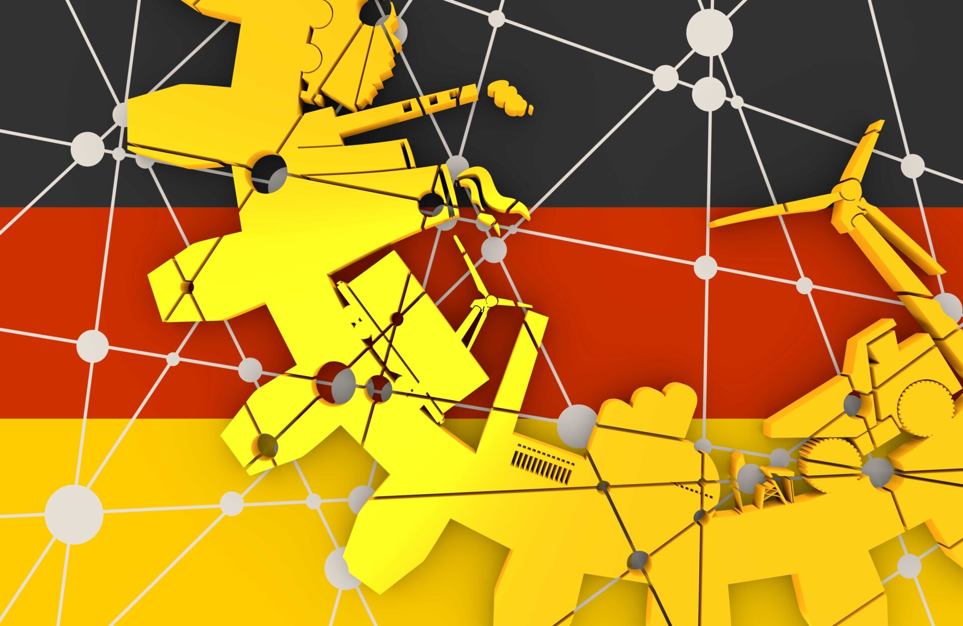 roue de mécanisme avec les différentes types d'industries et les secteurs économiques allemands